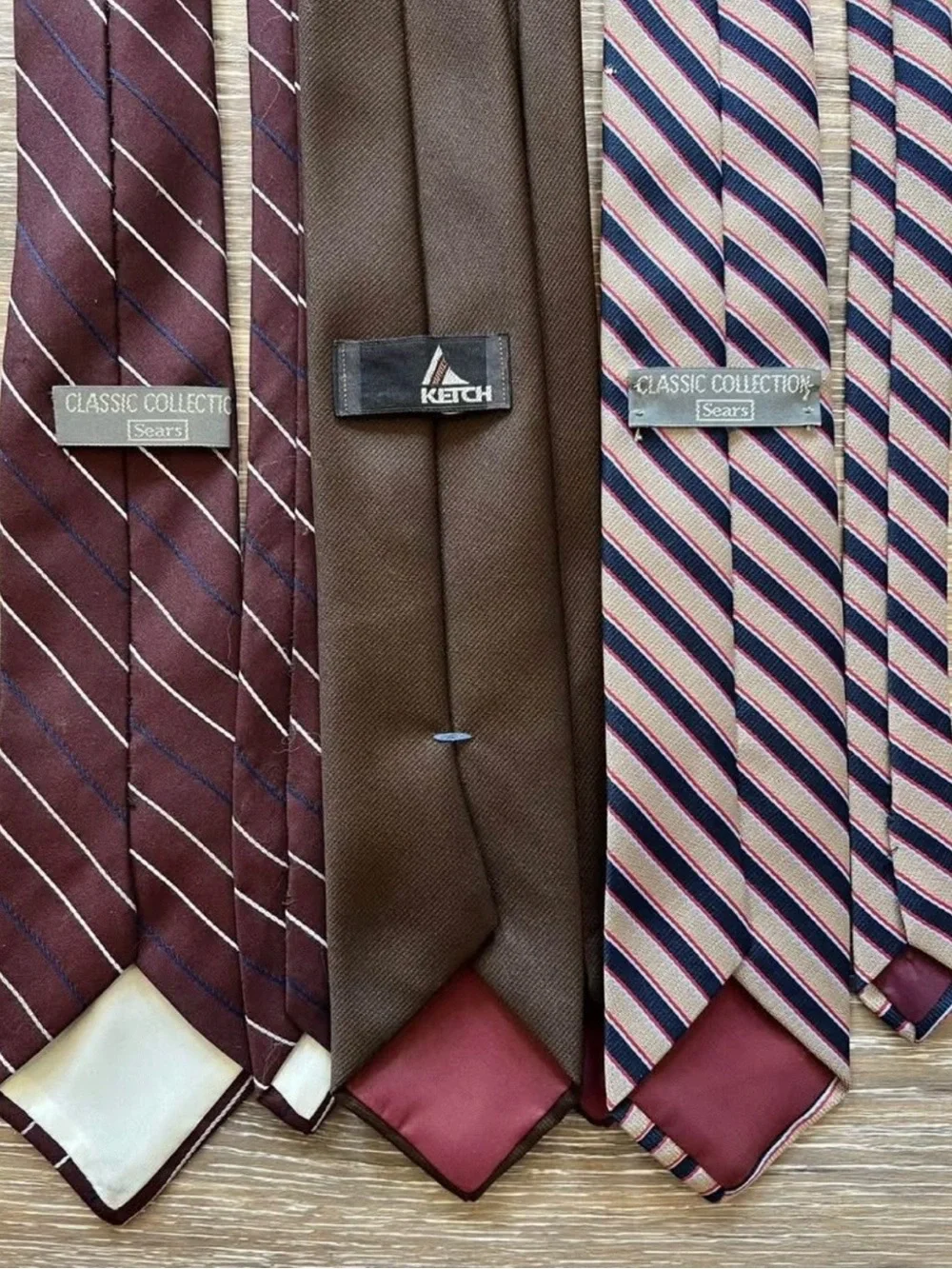 Sears Men's Maroon, Brown, and Beige Striped Tie Set